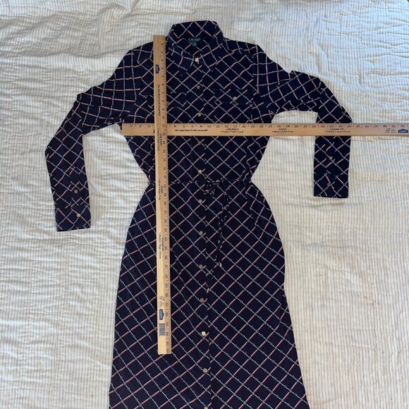 Ralph Lauren Geometric-Print Long-Sleeve Jersey Shirtdress Sz L - Picture 7 of 13
